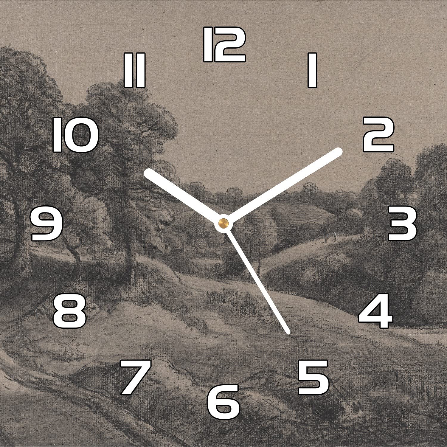 Horloge en verre 30x30 cm Campagne Forestière Vintage avec aiguilles blanches