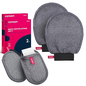 Caveems Exfoliating Glove 2 Pack & Soft Soap Bag 2 Pack Deep and Gentle Exfoliation for Remove Dead Skin