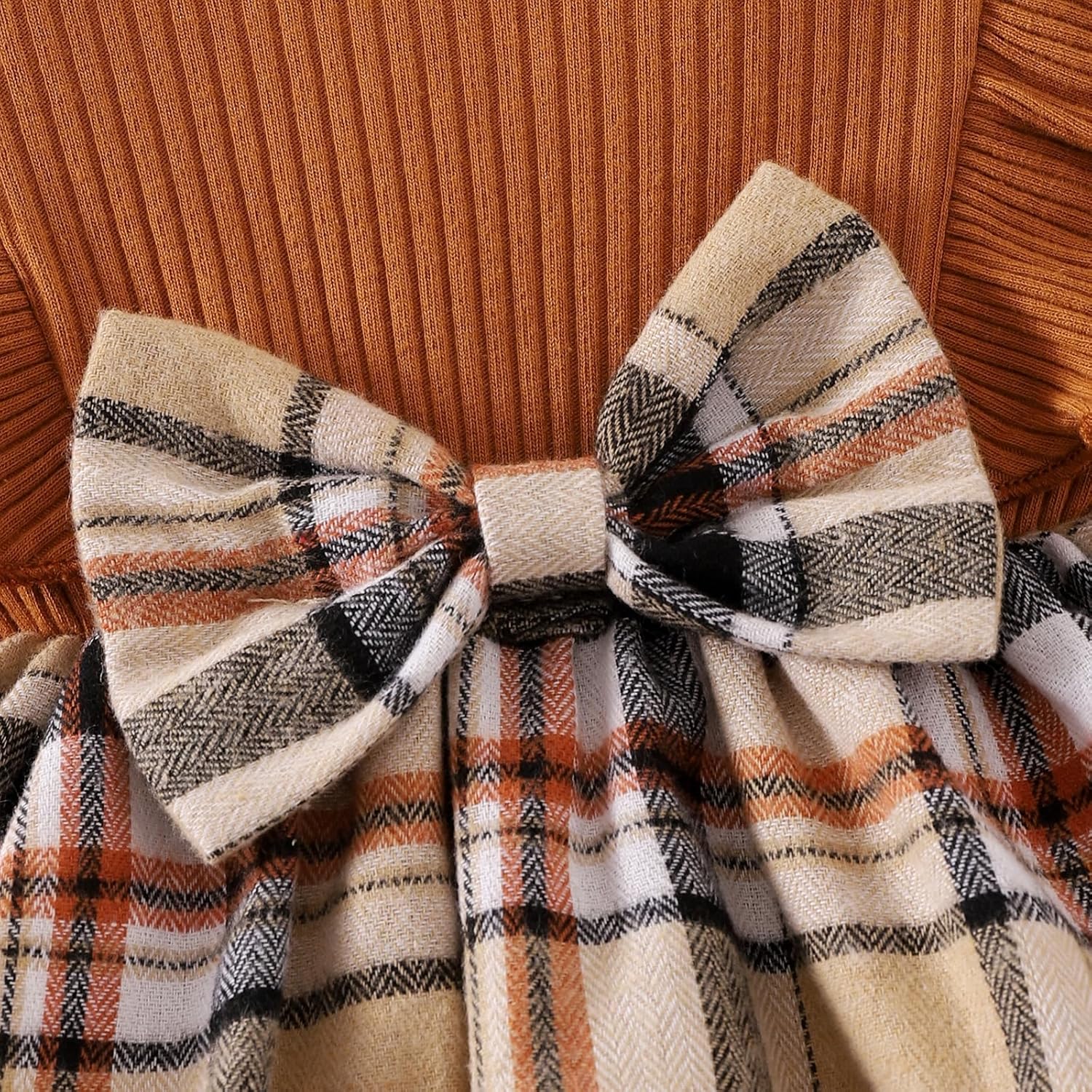 Baby Girl Clothes Cute Plaid Romper Dress Ruffle Long Sleeve One-piece Jumpsuit Bodysuit with Bow Headband - Image 5