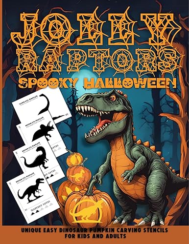 Jolly Raptors. Spooky Halloween. Unique easy dinosaur pumpkin carving stencils