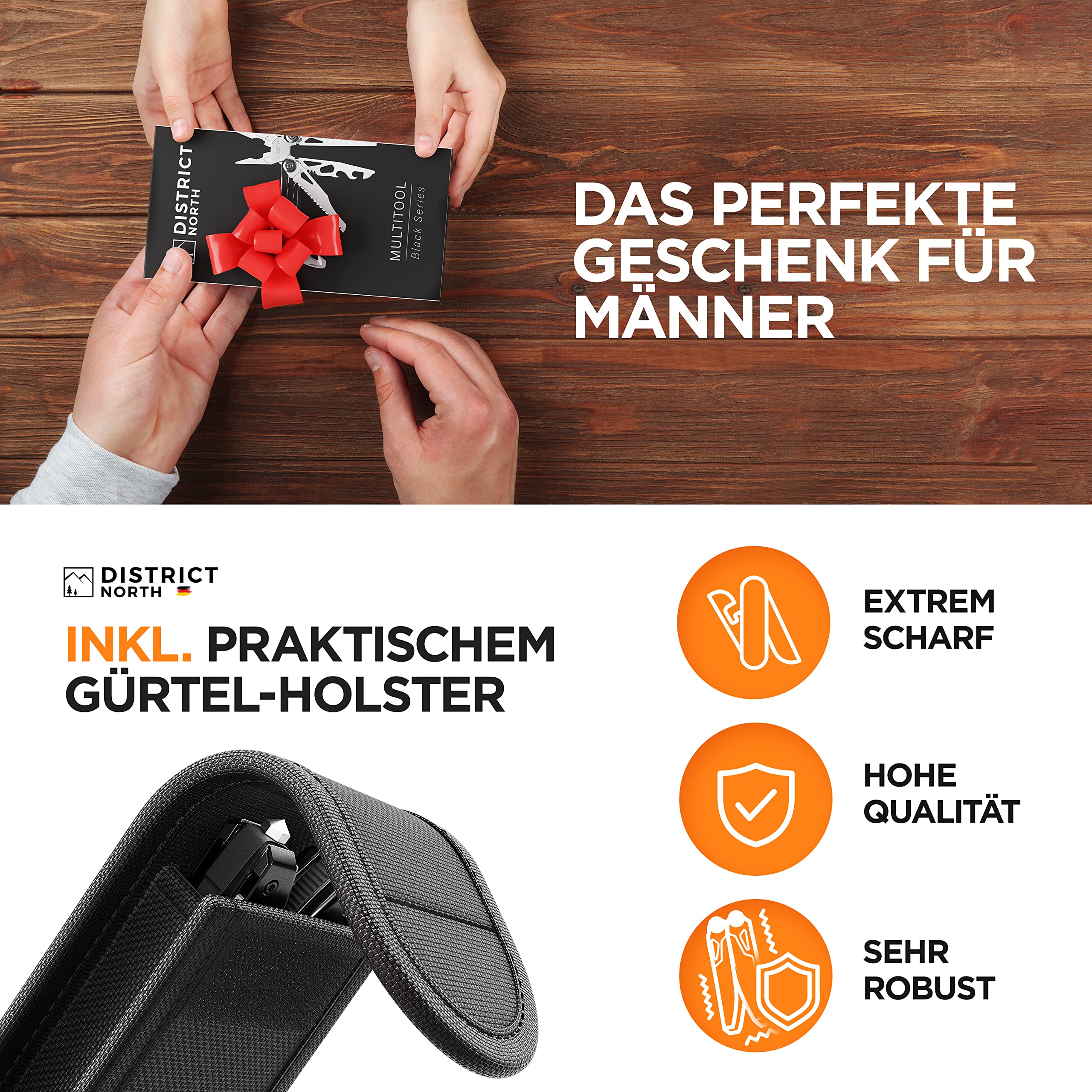 Multitool Black Series faltbares Multifunktionstool vollgepackt mit 16 Tools | Allround Multitool mit Klappmesser Outdoor Multifunktionswerkzeug Camping Survival