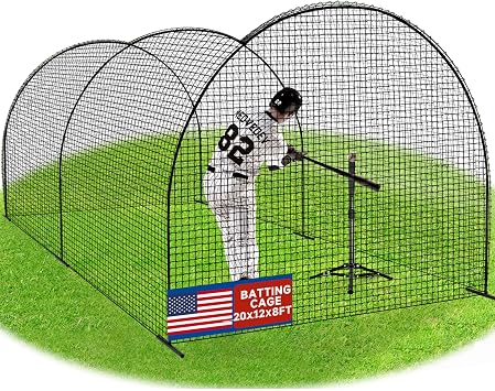 Portable Baseball Batting Cage Net with Sturdy Steel Frame, 20FT/ 30X12X8FT Batting Cages for Backyard Baseball Training Equipment with Carry Bag