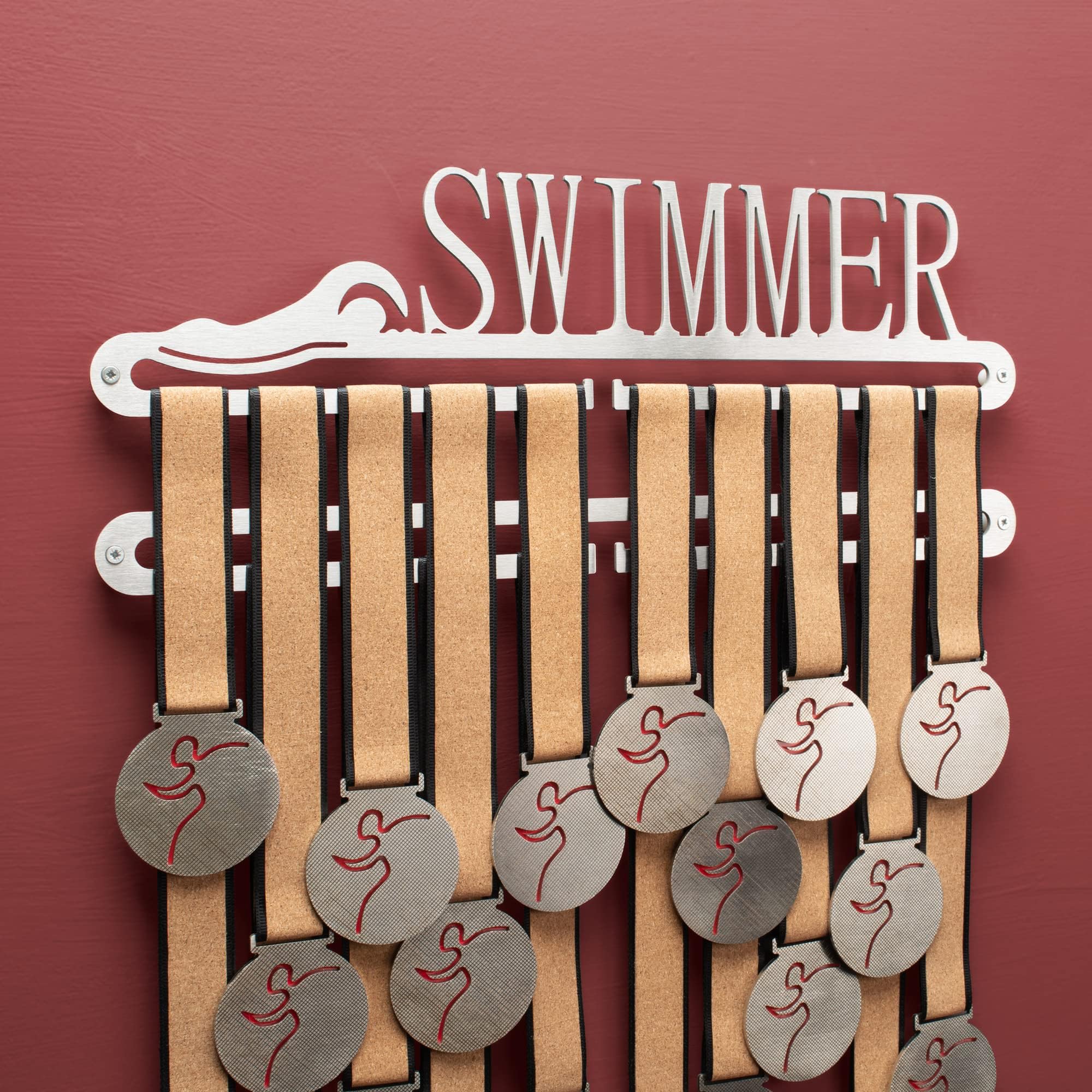 Swimming Medal display Double hanger, Swimmer Medal Holder, Brushed Stainless Rack medal holder