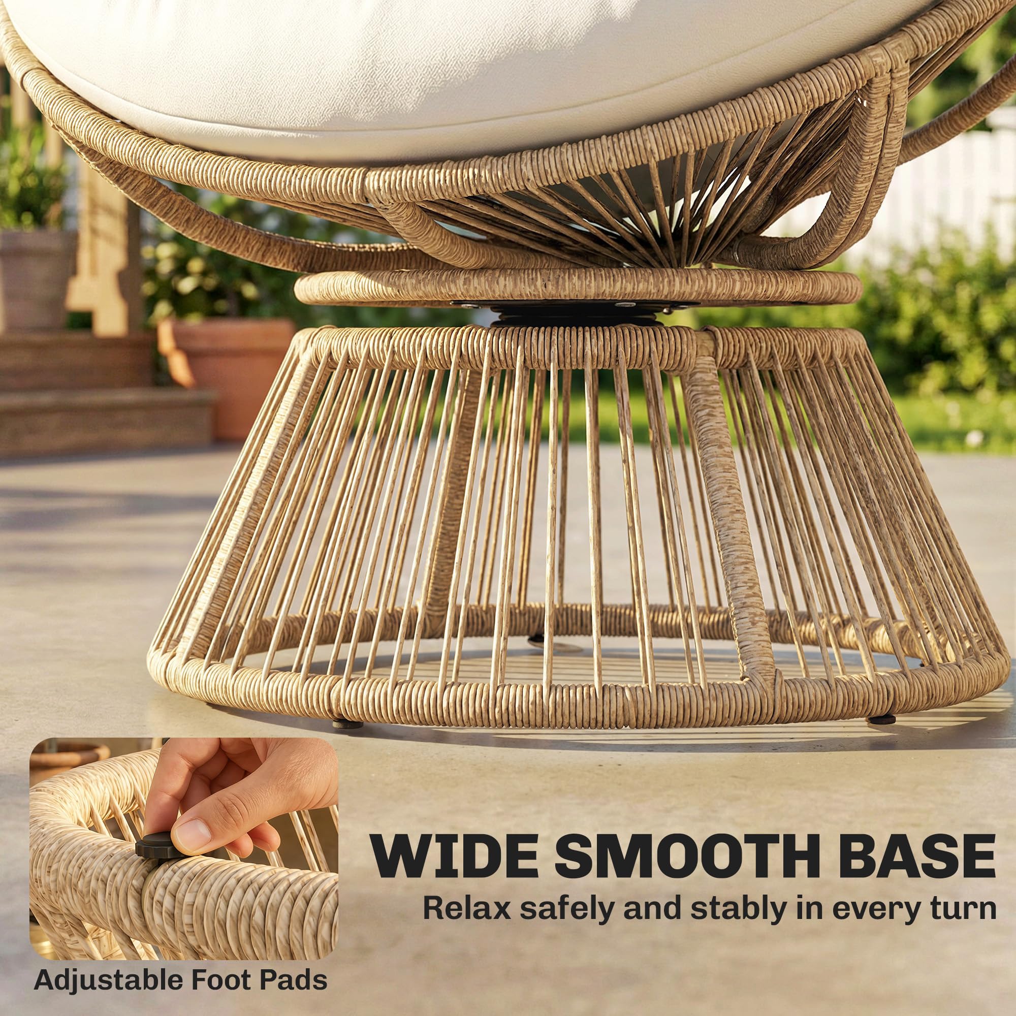 Outsunny Papasansessel 360° drehbar Korbsessel mit Kissen Stahlrahmen runder Rattansessel Loungesessel aus Polyrattan Drehsessel für Wohnzimmer Leseecke Lounge Cremeweiß