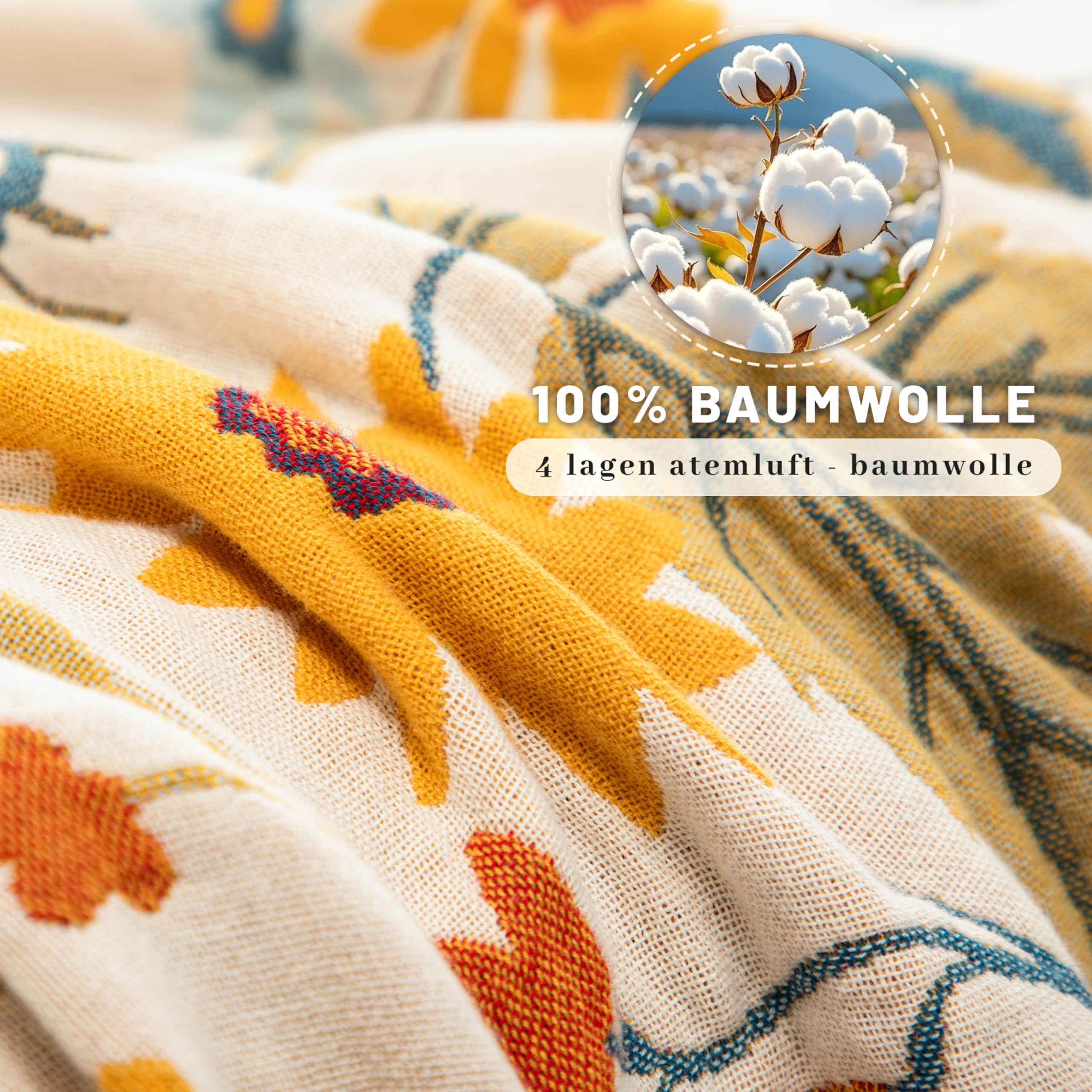Narzuta w stylu boho z frędzlami, 100% bawełna, dwustronny muślinowy koc 150 x 200 cm, miękki, przytulny koc na sofę, oddychająca, do salonu, sypialni, do użytku przez cały rok