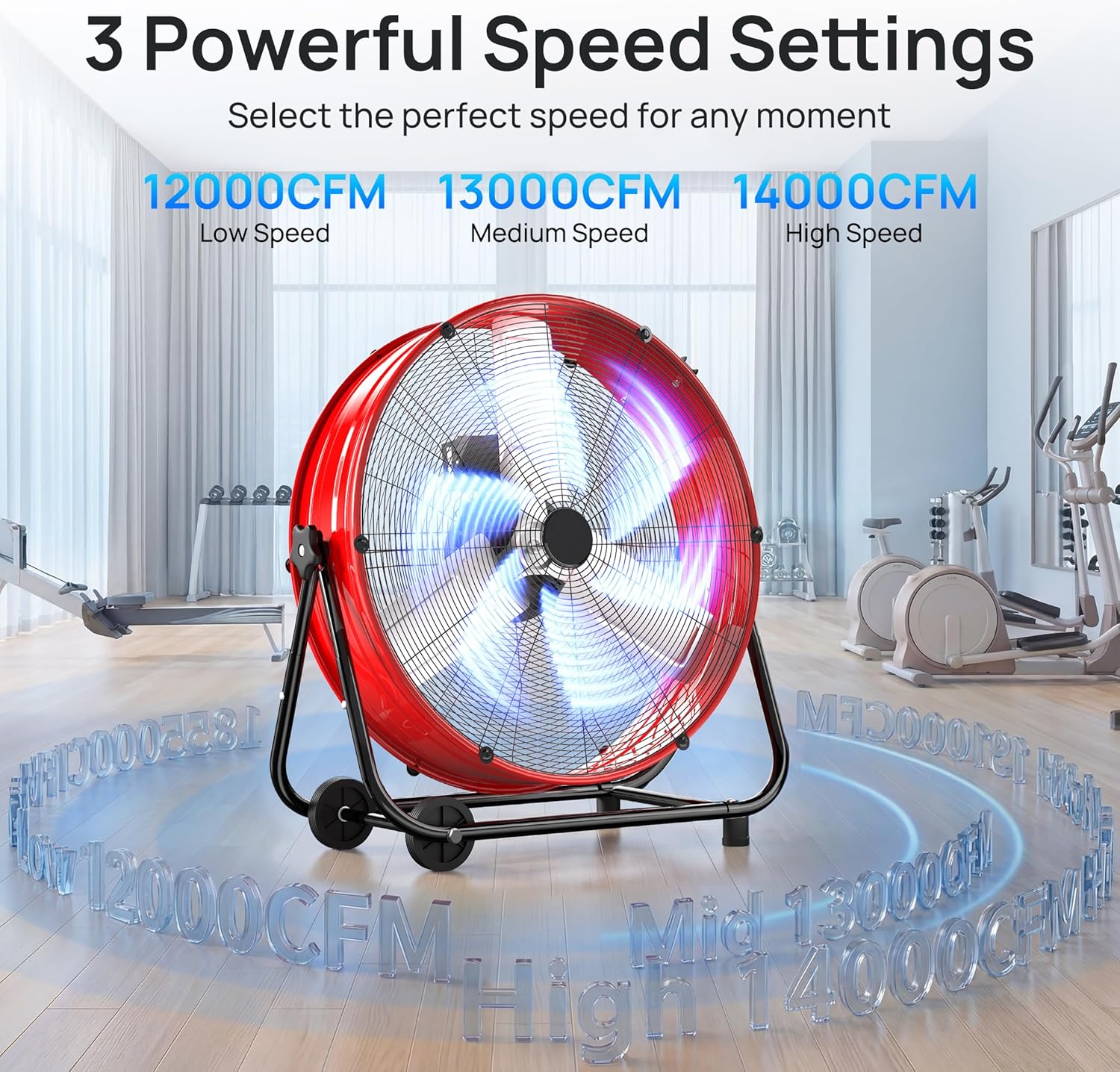 Mountman 30" High Velocity Floor Fan, 14000CFM Heavy Duty Industrial Drum Fan, 360° Tilt with 2 Casters, Handle,3 Speeds, Outdoor Metal Shop Fan for Garage, Factory, Patio, Basement, Commercial