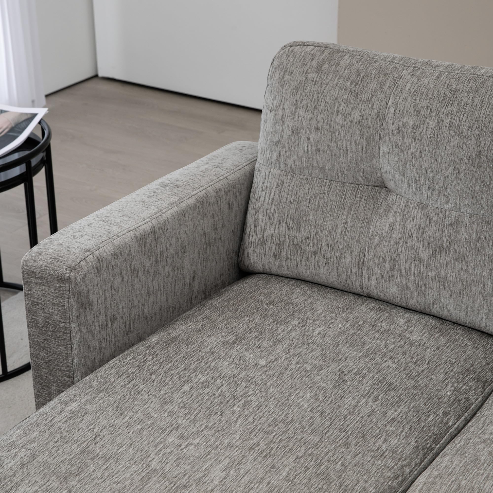 HOMCOM Sofá Chaise Longue Reversible, Sofá de 3 Plazas en Forma de L, Tapizado en Chenilla, Asiento y Respaldo Acolchados, Estructura de Acero, 186x130x84 cm, Marrón Topo
