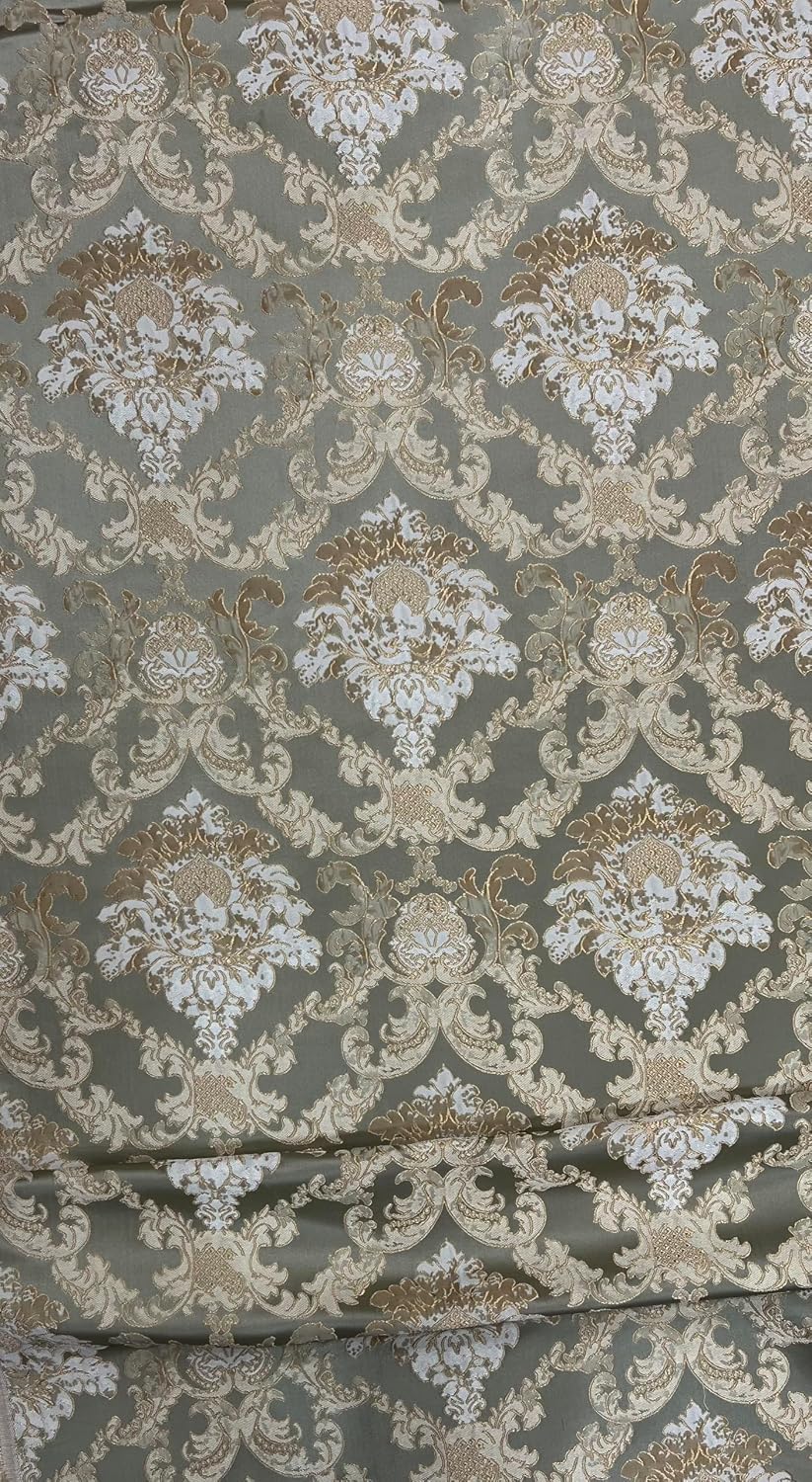 Luxurious Premium Vintage Damask Design Jacquard Green Fabric for Upholstery, Window Treatments and Craft - 54 inches Width - Fabric by The Yard
