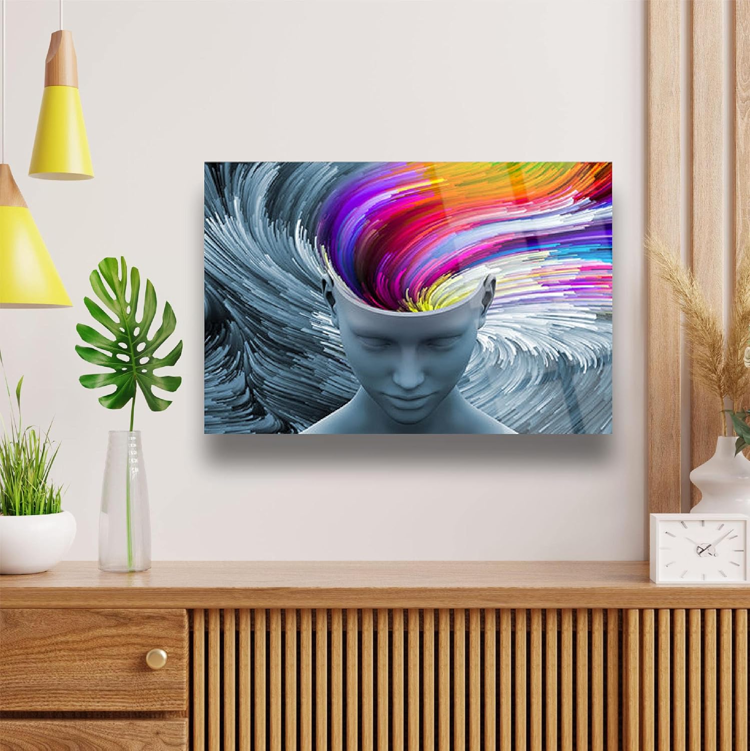 Glass Wall Art Colourful Abstract Themed Wall Decor Home Living Room Entryway Bedroom Decoration Vivid Color, UV Printed Durable and Tempered Glass ((45x65cm) 18x26 Inches)