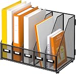 DALTACK Desk Organizers Magazine Binder Folder Holder with 5 Vertical Compartments File Organizer for Office Home School Organization, Metal Mesh, Black, 16.14"L x 9.84"W x 12.6"H