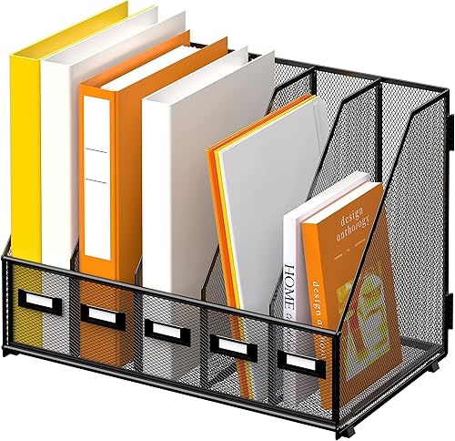 DALTACK Organizadores de escritorio de metal para revistas, con 5 compartimentos verticales, carpeta de almacenamiento, organizador para oficina,