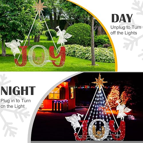 Miniatura 2 de Zonon Belén de Navidad iluminado de 6 pies para exteriores, decoración de patio con 160 luces LED blancas, lindos ángeles, juego de decoraciones de