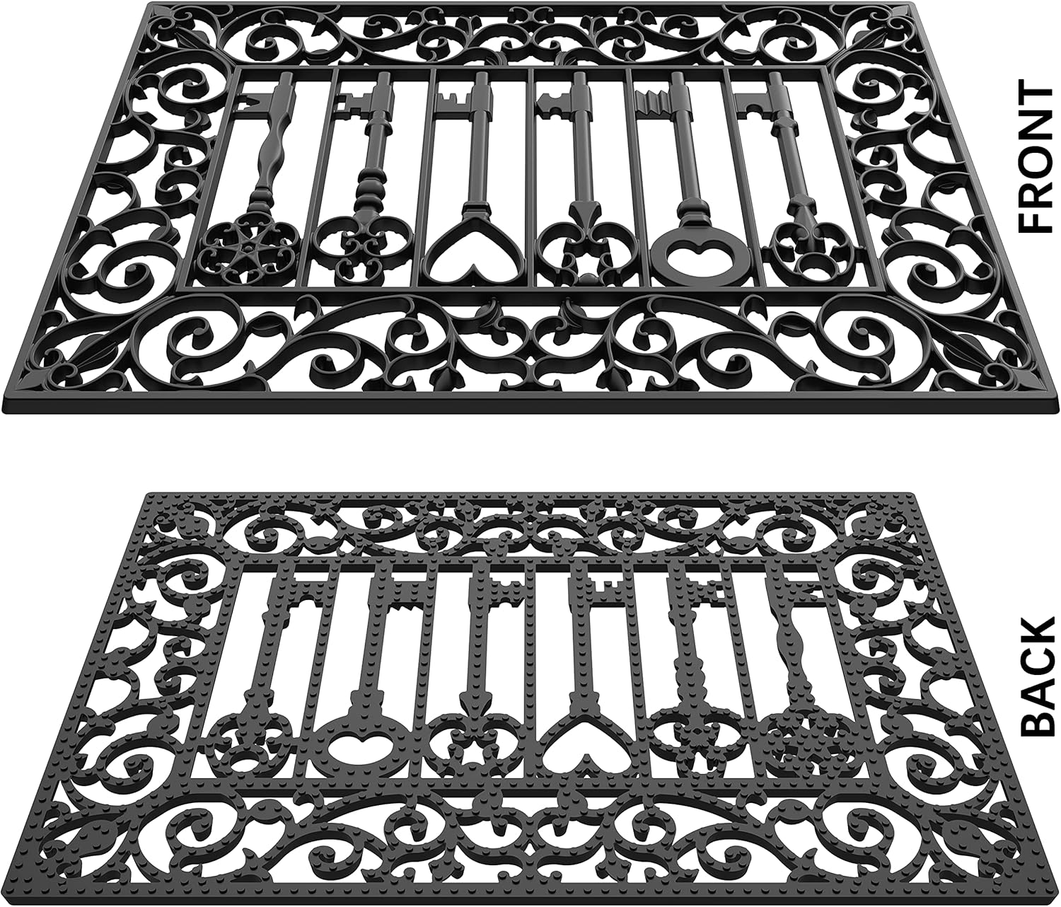 Original Durable Rubber Door Mat, Heavy Duty Doormat Welcome Mat for Indoor Outdoor, Waterproof, Easy Clean, Low-Profile Rug Mats for Entry, Patio (Black Key, 20 * 16")