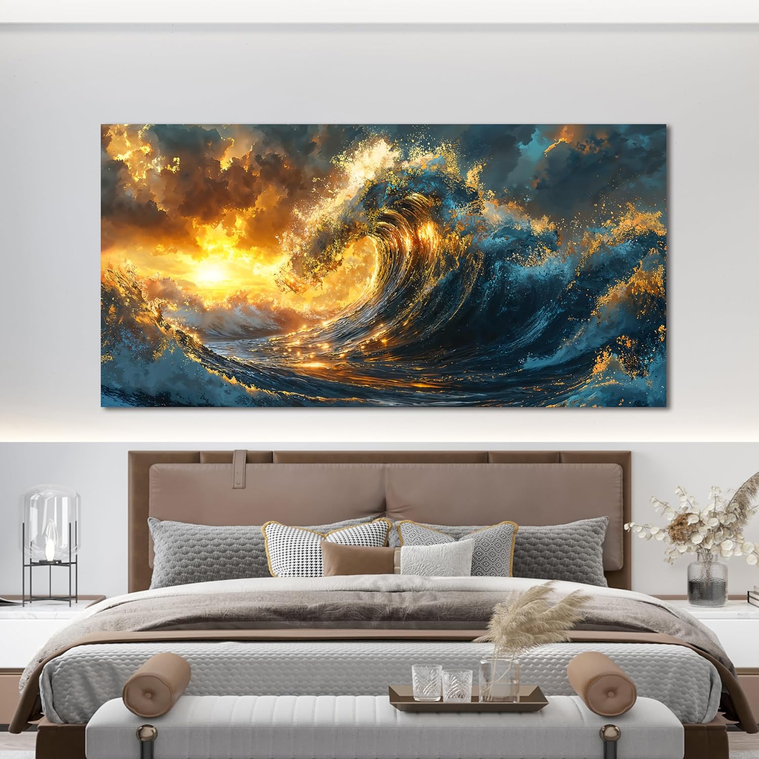 Canvas Wall Art Decor Sunshine Wave Canvas Wall Art Pictures For Living Room Decor Gold Modern Abstract Aesthetics Wall Art Decor Canvas Prints Artwork For Bedroom Office Wall Decor 20 X 40 Inch - Image 4