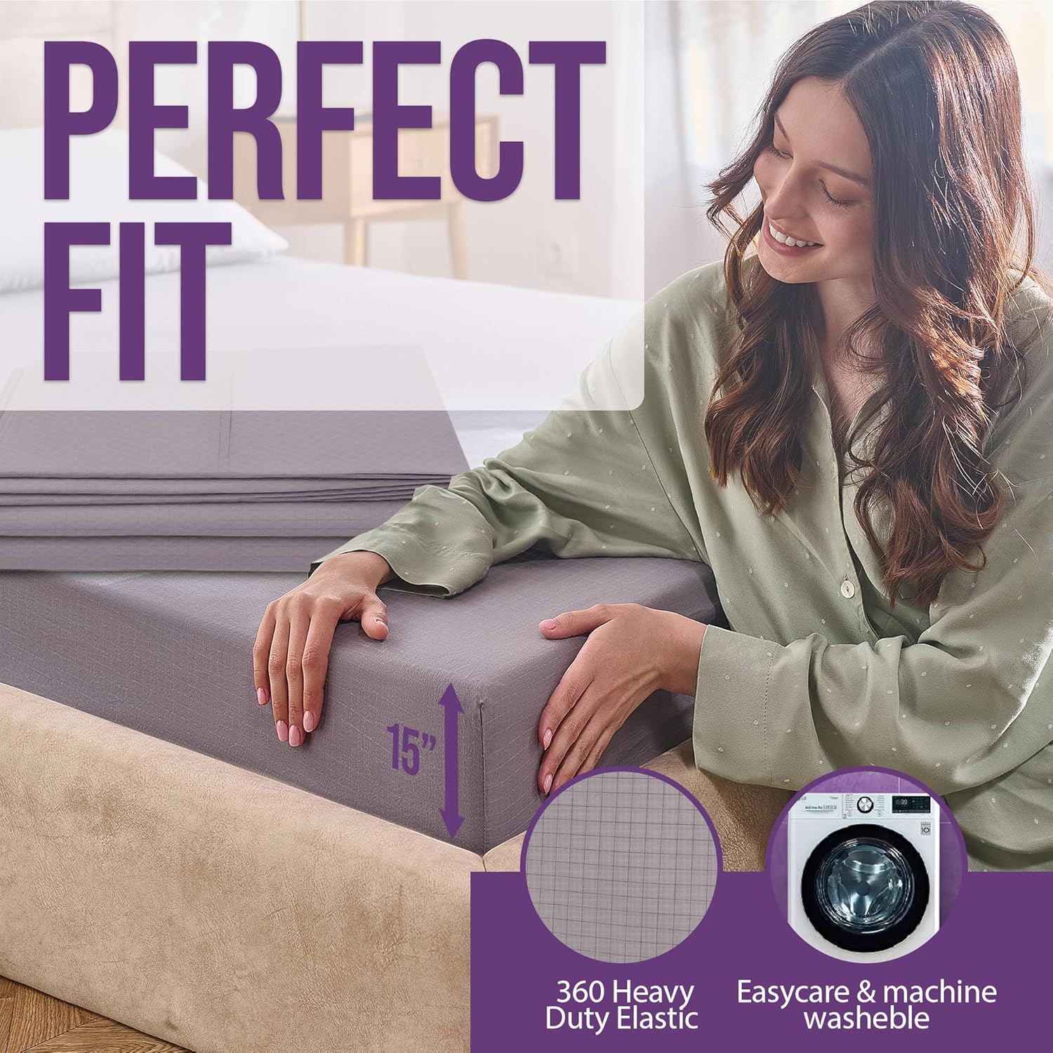 Grounding Sheet Set - King Size, Gray Fitted & Flat Sheets with Pillowcases - 12% Silver Fiber, 4% Silk, 84% Cotton - Quality Certified Conductive Bed Grounding Kit for Better Sleep