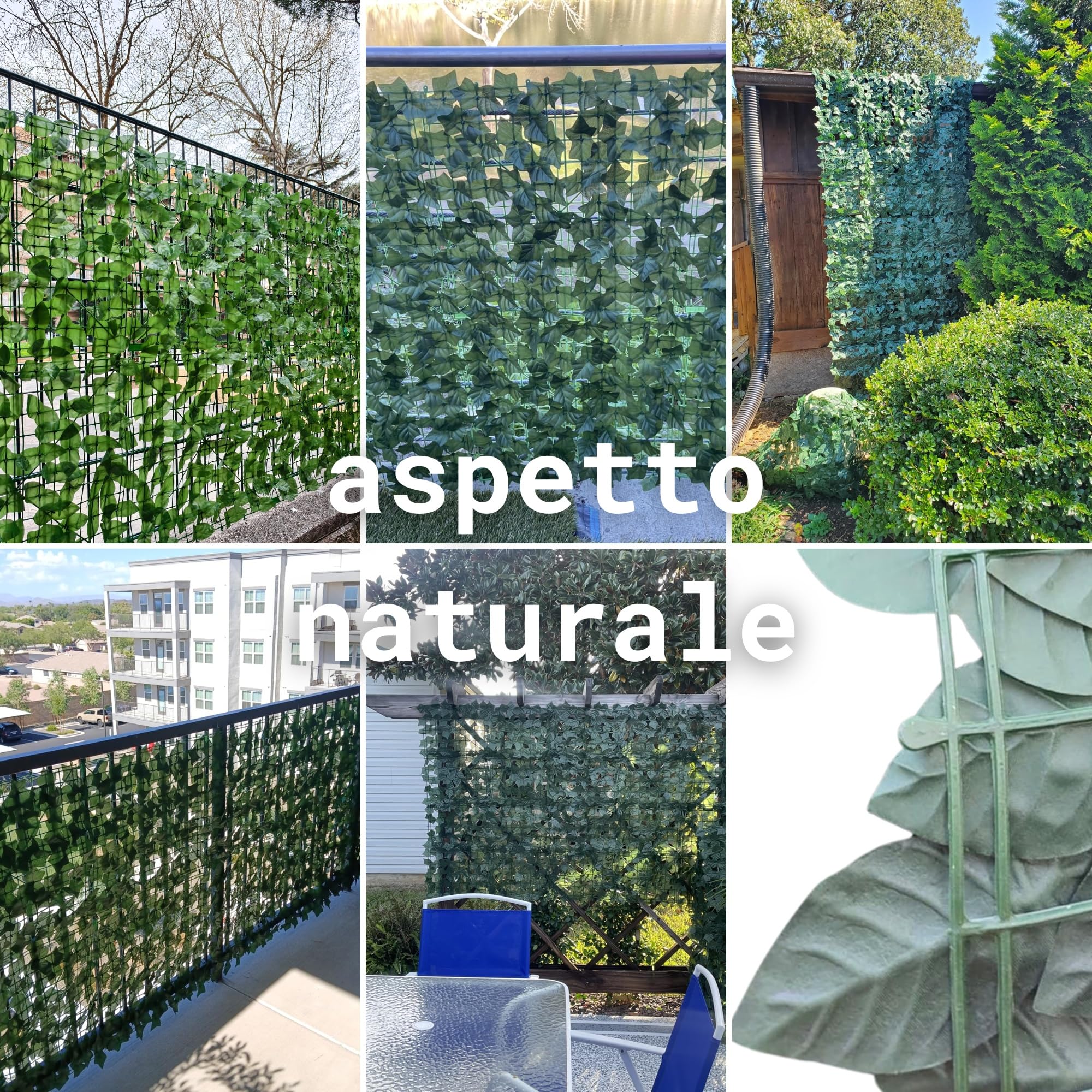 siepe artificiale da esterno e interno, siepe finta per recinzione, edera finta artificiale, frangivista balcone e recinzione giardino, 50 fascetti verdi inclusi (FOGLIE DI LAURO, 1x3 Mt)