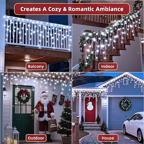 Miniatura 6 de 1332 luces LED de carámbano de 131 pies para exteriores con 296 gotas, 12 modos de iluminación, enchufables, luces de Navidad, impermeables,