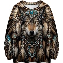 Fashiononly Tribal Wolf Headdress Feather Spirit Animal Boho Warrior Art Style Hoodie Men Women