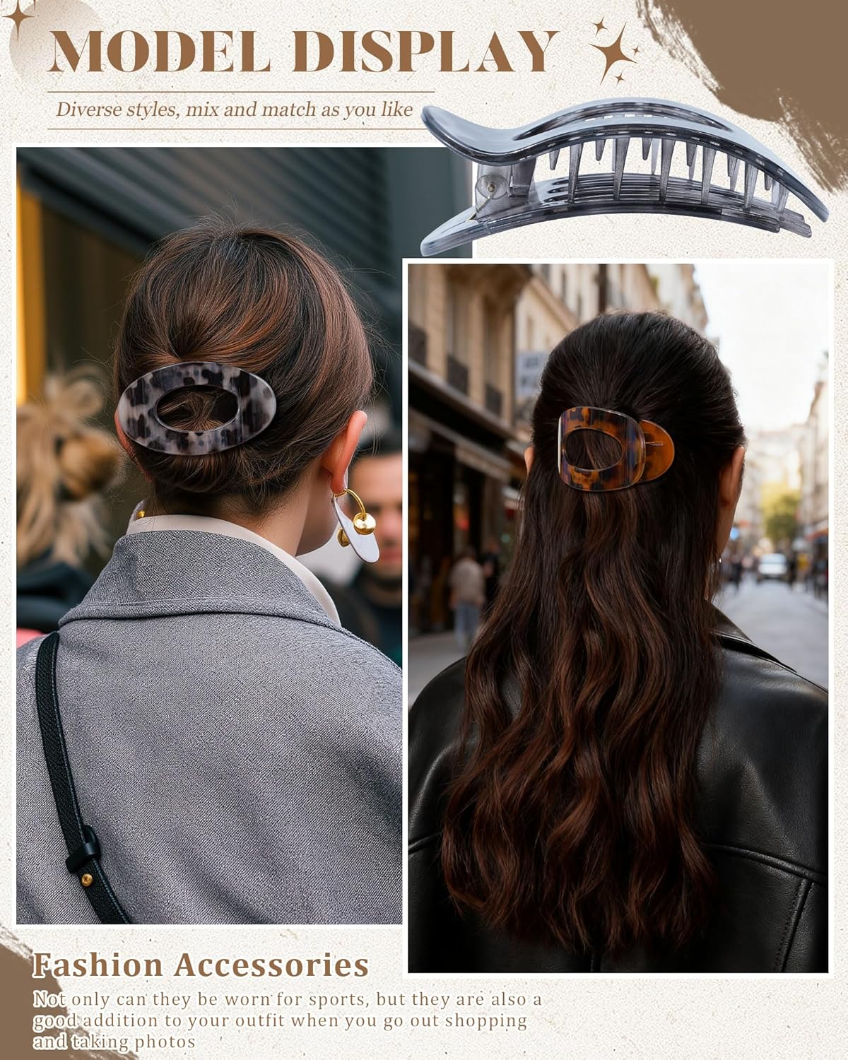 AWAYTR Flat Hair Clips For Women 4.33" Lay Flat Claw Clip for Hair 6Pcs Round Large Hair Claw Clips (Glossy - Leopard Series) - Image 5