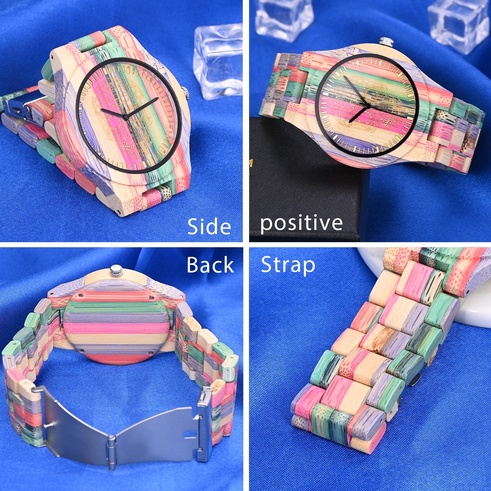 SUPBRO Holzuhren Herren Uhren Bunt Holz-Armbanduhr Bambus Holz Uhr Analog Armbanduhr Holzuhr Quarzwerk mit Holzarmband für Herren & Damen