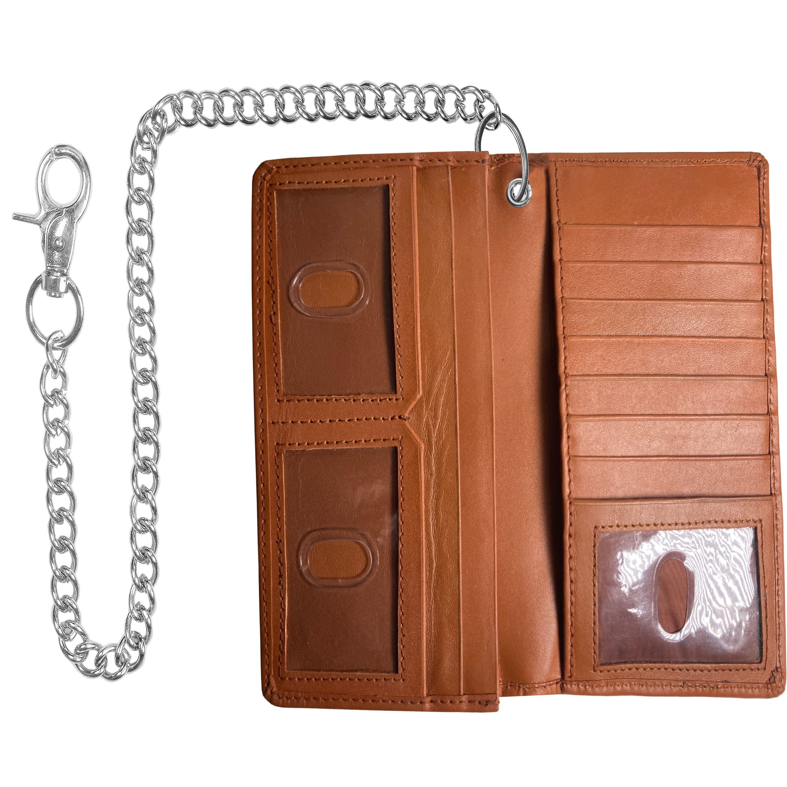 IBRO Motorcycle Biker BifoldChain Wallet for Men Ostrich Brown