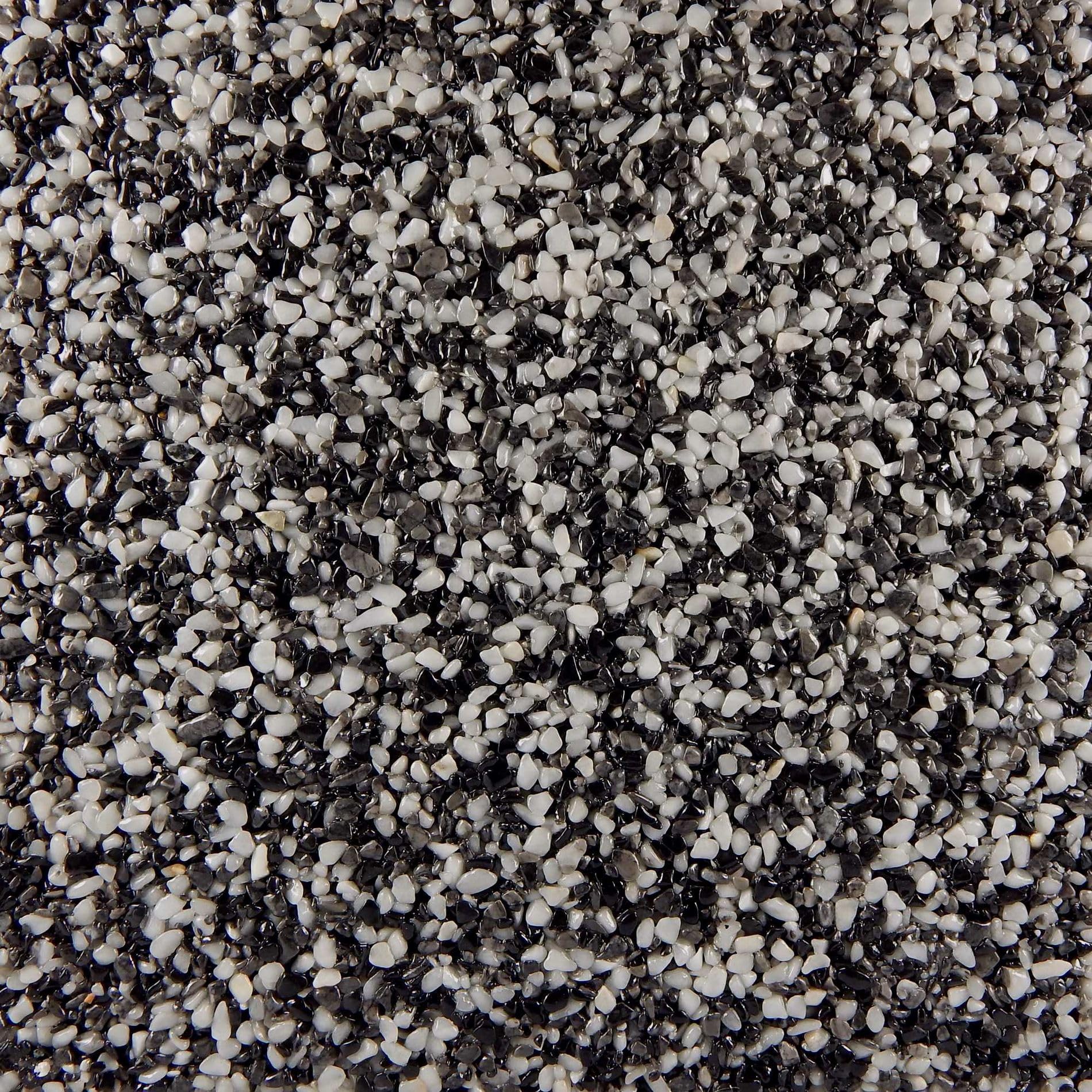 Terralith Steinteppich Marmor Komplett-Set für 1qm - Körnung: mittel - 4-6mm mit Epoxidharz Bindemittel - für Innen in schwarz-weiß (elegante)