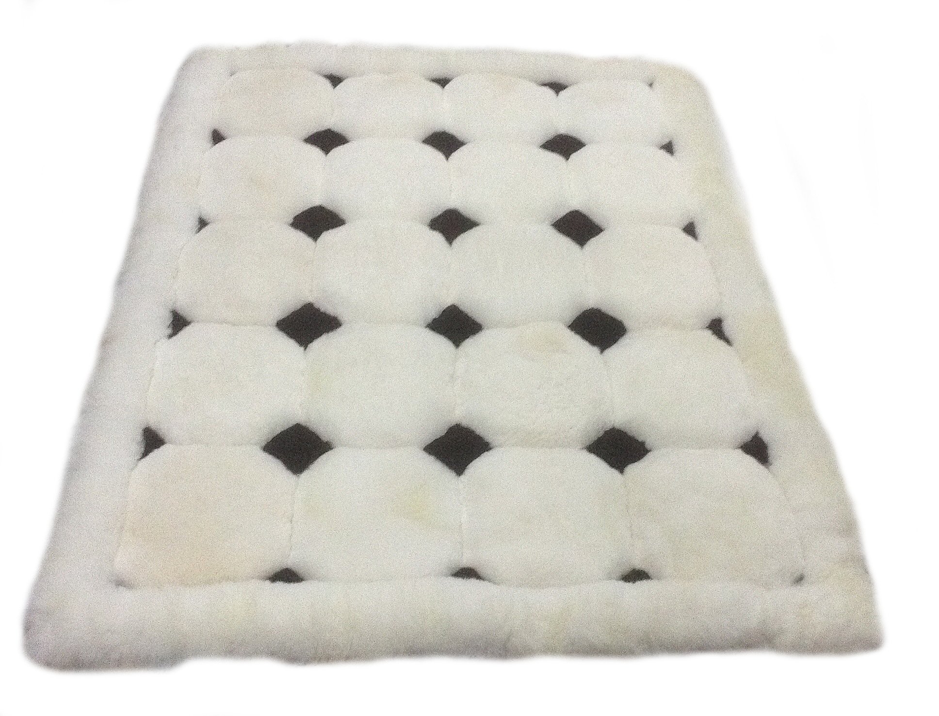 Tapis alpaga blanc peruanischer losanges noir et cuir 90x60 cm