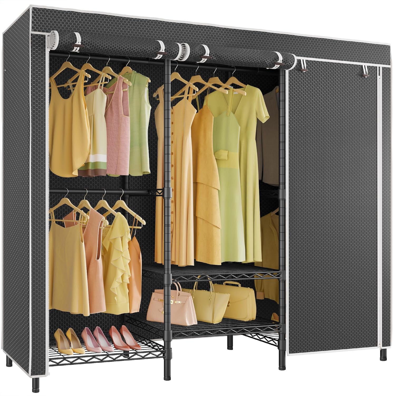 VIPEK V5C SE Covered Garment Rack Heavy Duty Clothes Rack with Cover Roll-up, Metal Closet Organizer, Portable Closet for Hanging Clothes Wardrobe Closet Storage, Black Clothing Rack with Black Cover Black Rack With Roll-up Black Cover
