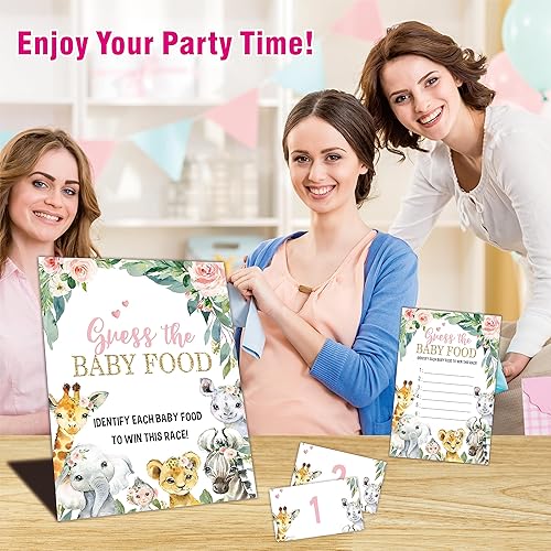 Miniatura 4 de Juego de baby shower - Juego de comida Guess The Baby - Tema de safari floral de acuarela 1 letrero de pie + 25 tarjetas de respuesta + 6 tarjetas