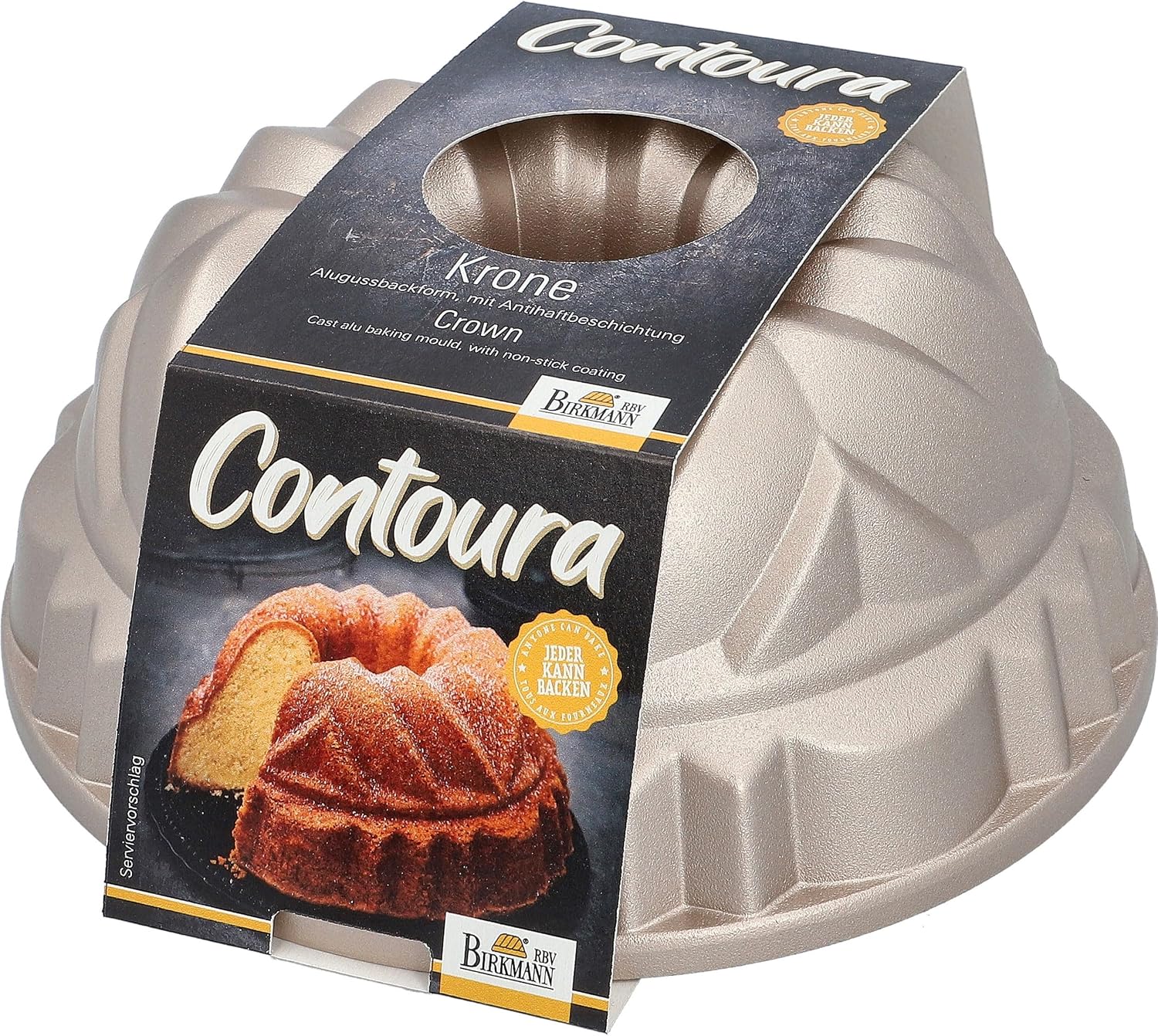 Birkmann Contoura Crown Bundt Cake Mould, Die-Cast Aluminium, Non-Stick Coating and Recipe Idea via QR Code, 887022