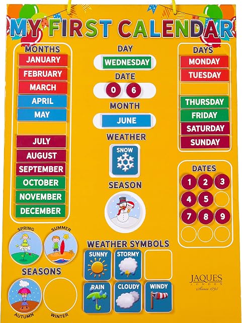 Jaques of London Magnetic Calendar Kids | Childrens Calendar and Weather Chart | Magnetic Childrens Calendar | Learning Toys | Since 1795.