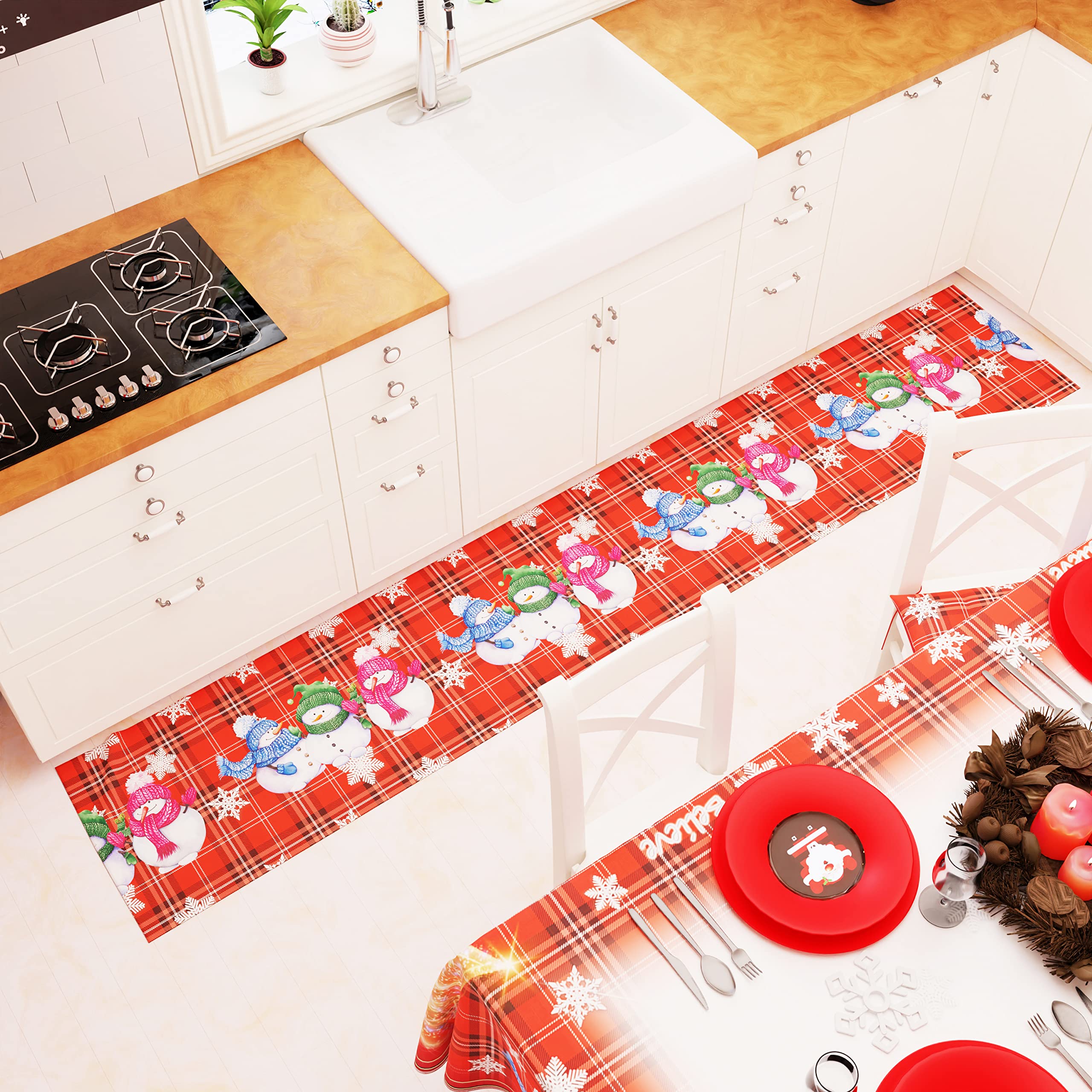 PETTI Artigiani Italiani Tischdecke für Weihnachten, schmutzabweisend, Weihnachtstischdecke mit Schneemann-Design, 12 Sitze (140 x 240 cm), 100% hergestellt in Italien