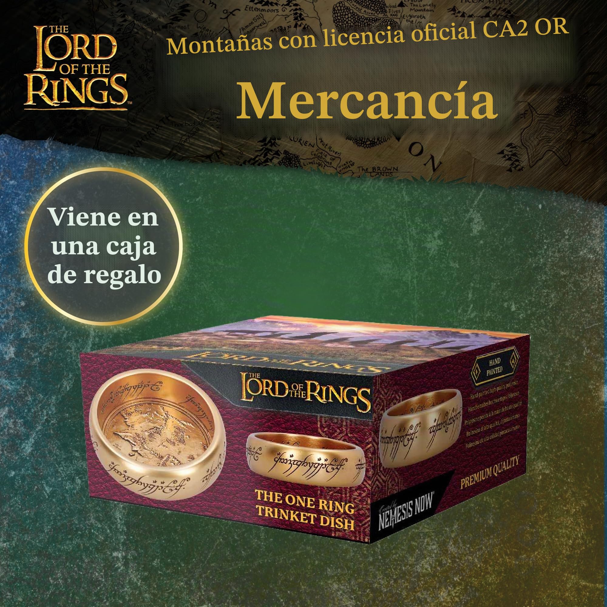 Nemesis Now Plato para baratijas de El Señor de los Anillos The One Ring de 10,8 cm de ancho, coleccionable de resina con mapa de Mordor y borde inscrito, plato con licencia oficial