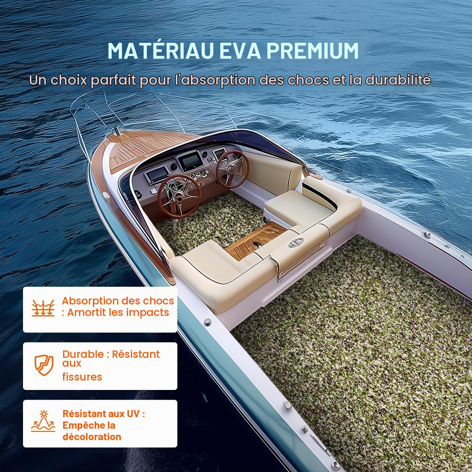 VEVOR Revêtement de sol pour bateau en mousse EVA 2400 x 900 mm plancher de revêtement de sol autocollant antidérapant, 21 600 cm², tapis marin pour bateaux, yachts, pontons, terrasses de kayak