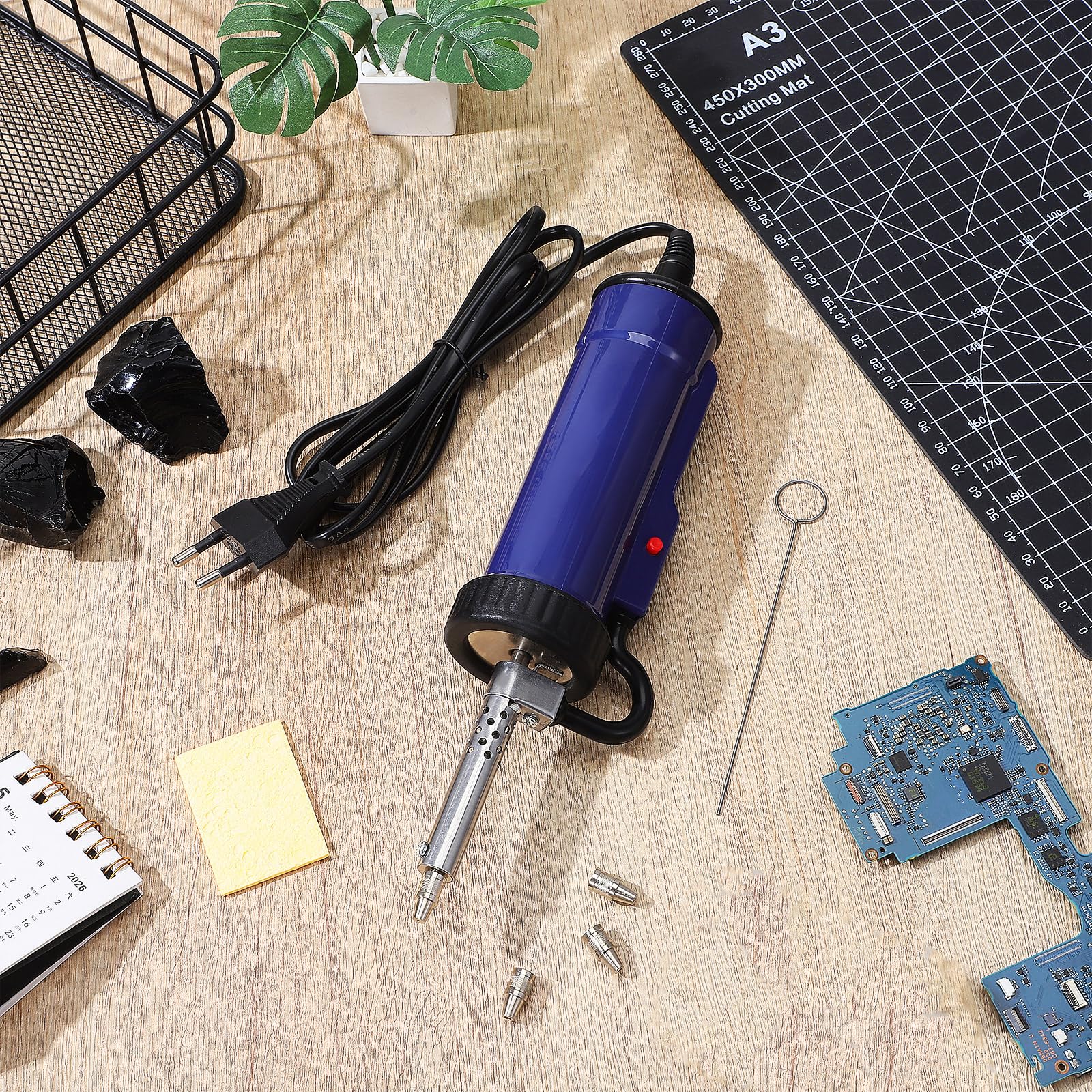DOITOOL Pompa Dissaldante Elettrica Portatile in Acciaio Inox con Aspiratore per Saldatura a Vuoto, Strumento per Rimozione Stagno Pcb, Kit con 3 Punte di Saldatura per Uso Professionale