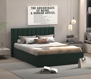 FEBERICA Upholstered Bed with Vertical Panel Headboard | Modern Fabric Bed Frame with Cushioned Headboard | Premium Double... Price In India