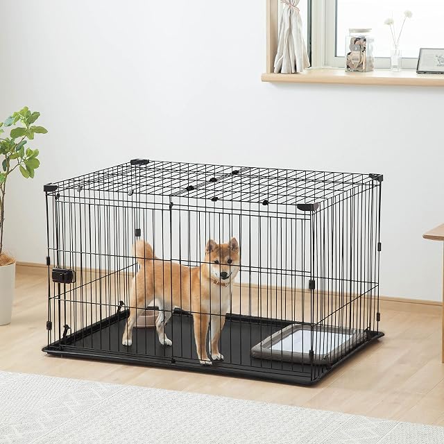 Foto 4 de 8 de Iris Ohyama Parque para Perros con Puerta y Cerradura, H66cm, Marrón, Techo, Jaula Gatos, Vallas, Corralito