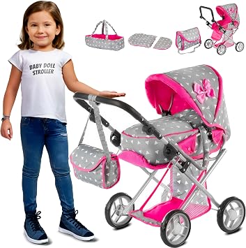 Kinderplay Baby Doll Pram - Adjustable Handle 14.37-25.20 inches | Reborn Strollers, Model KP0200S