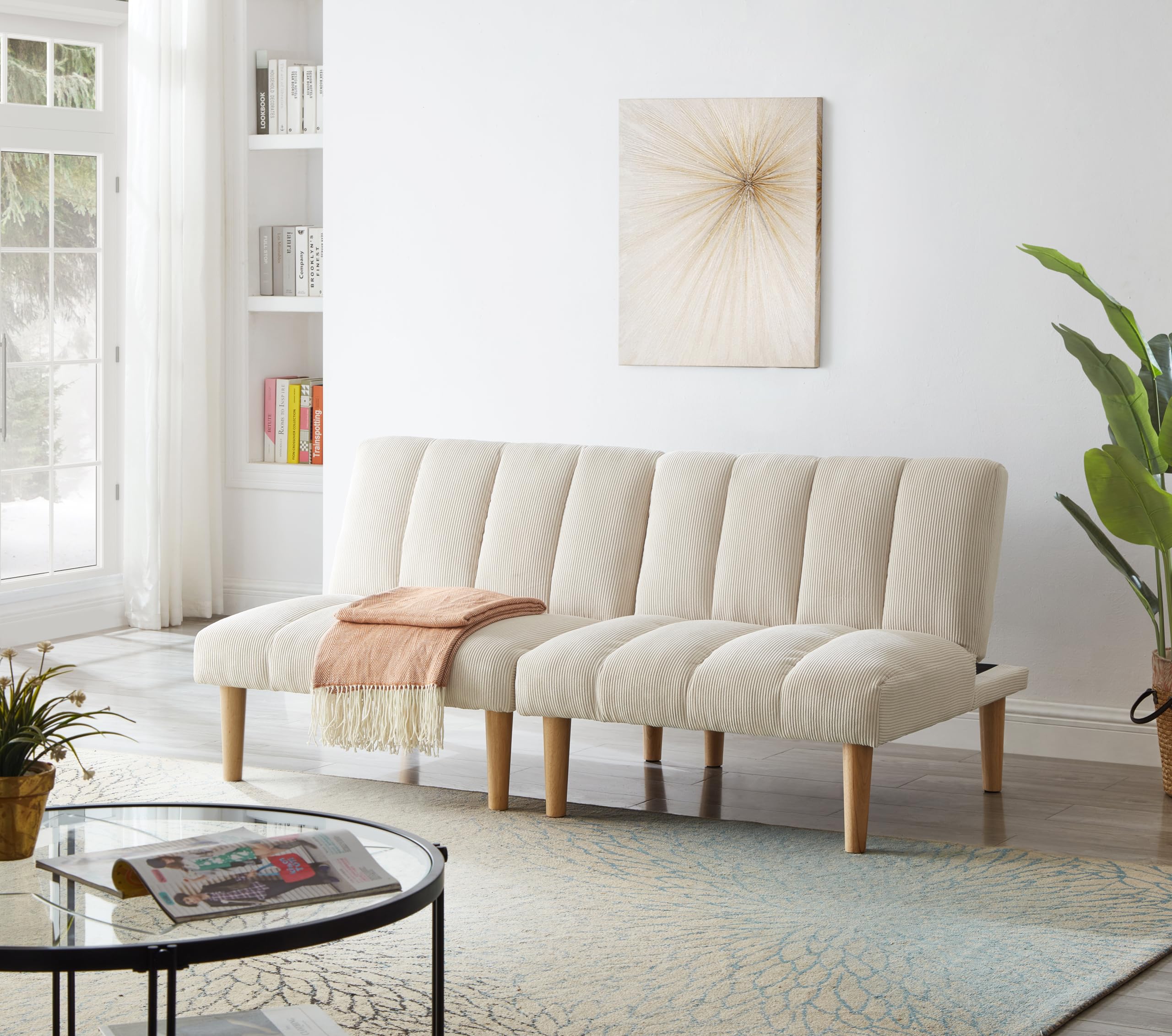 Sofa z funkcją spania 2-osobowa, 167 cm, beżowa – składane łóżko z 3-stopniową regulacją oparcia, zajmuje mało miejsca sofa do spania do salonu i biura, nowoczesne łóżko dla gości