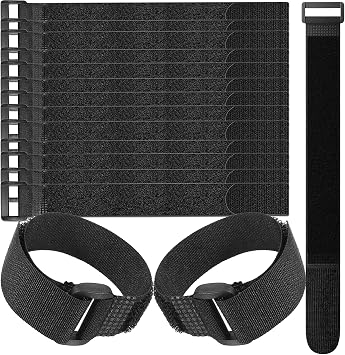 LJY 16 Black Hook-and-Loop Cable Straps, 11.8 x 0.98 Inch for Pegboards