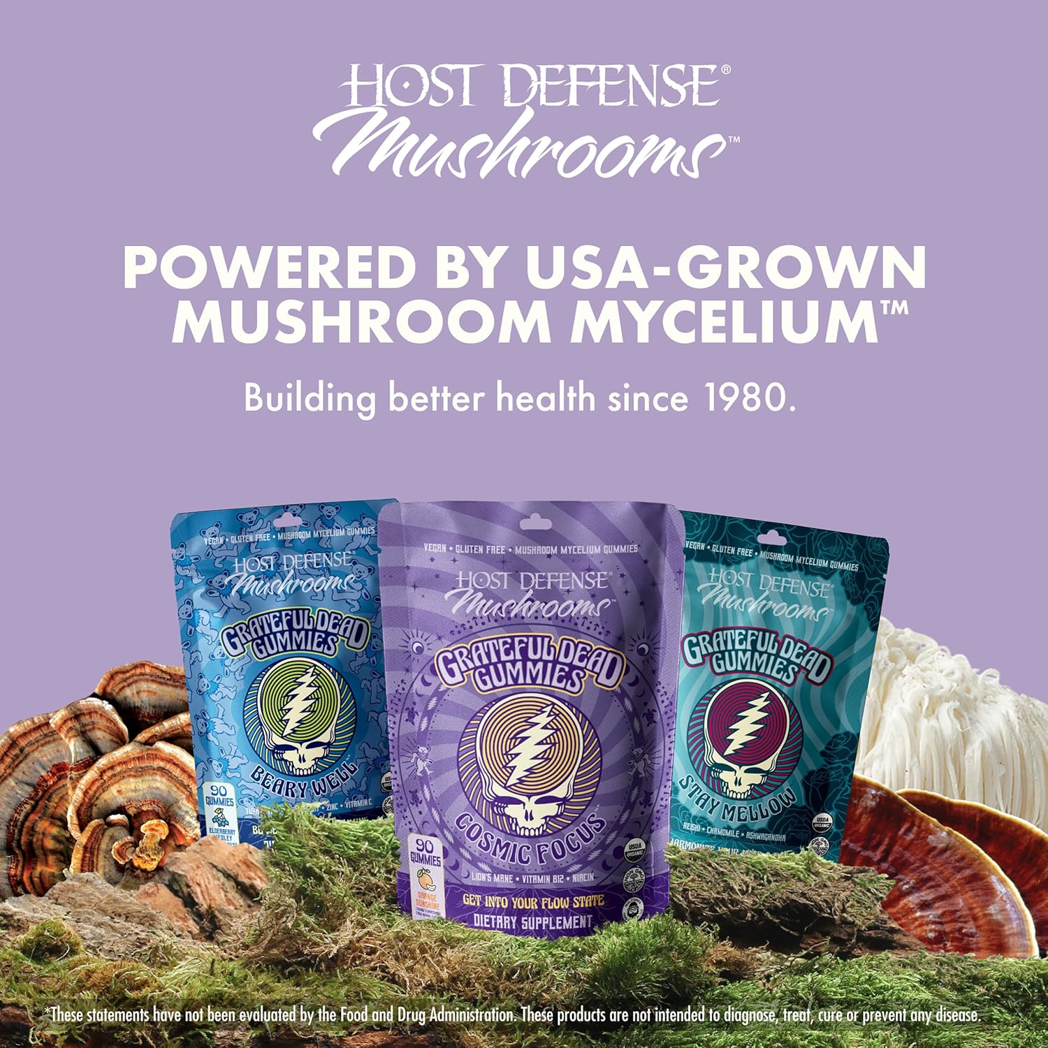 Host Defense Cosmic Focus Grateful Dead Gummies - Mushroom Gummies with Lion’s Mane, B12 & Niacin - Supports Focus, Memory, Brain Function & Mental Energy (30 Servings)