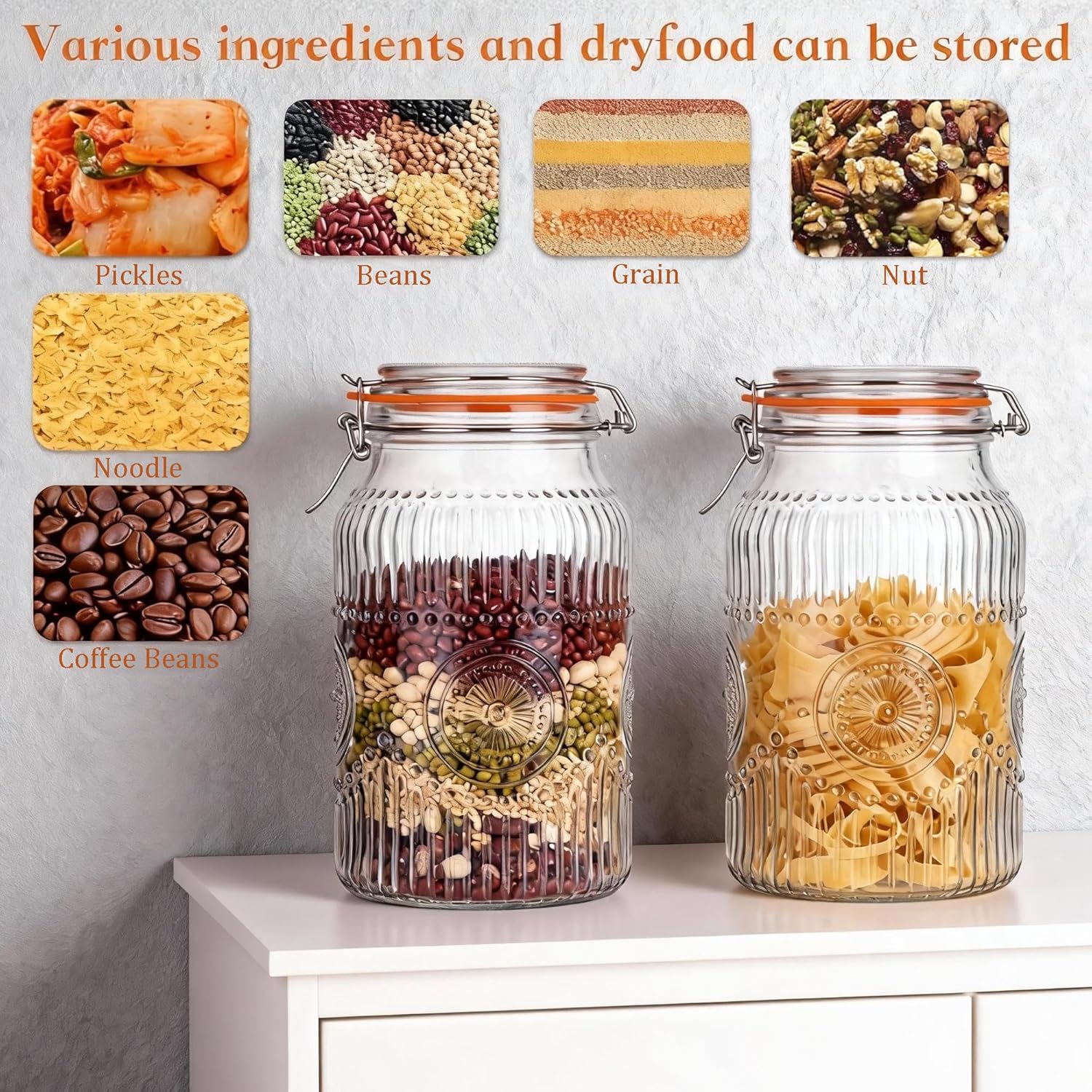 Amzcku Wide Mouth Vintage Mason Jars with Airtight Lid 128oz 1 Gallon, Canister Gallon Jars for Kitchen Storage - for Coffee, Sugar, Beans 2 Pack - Image 6