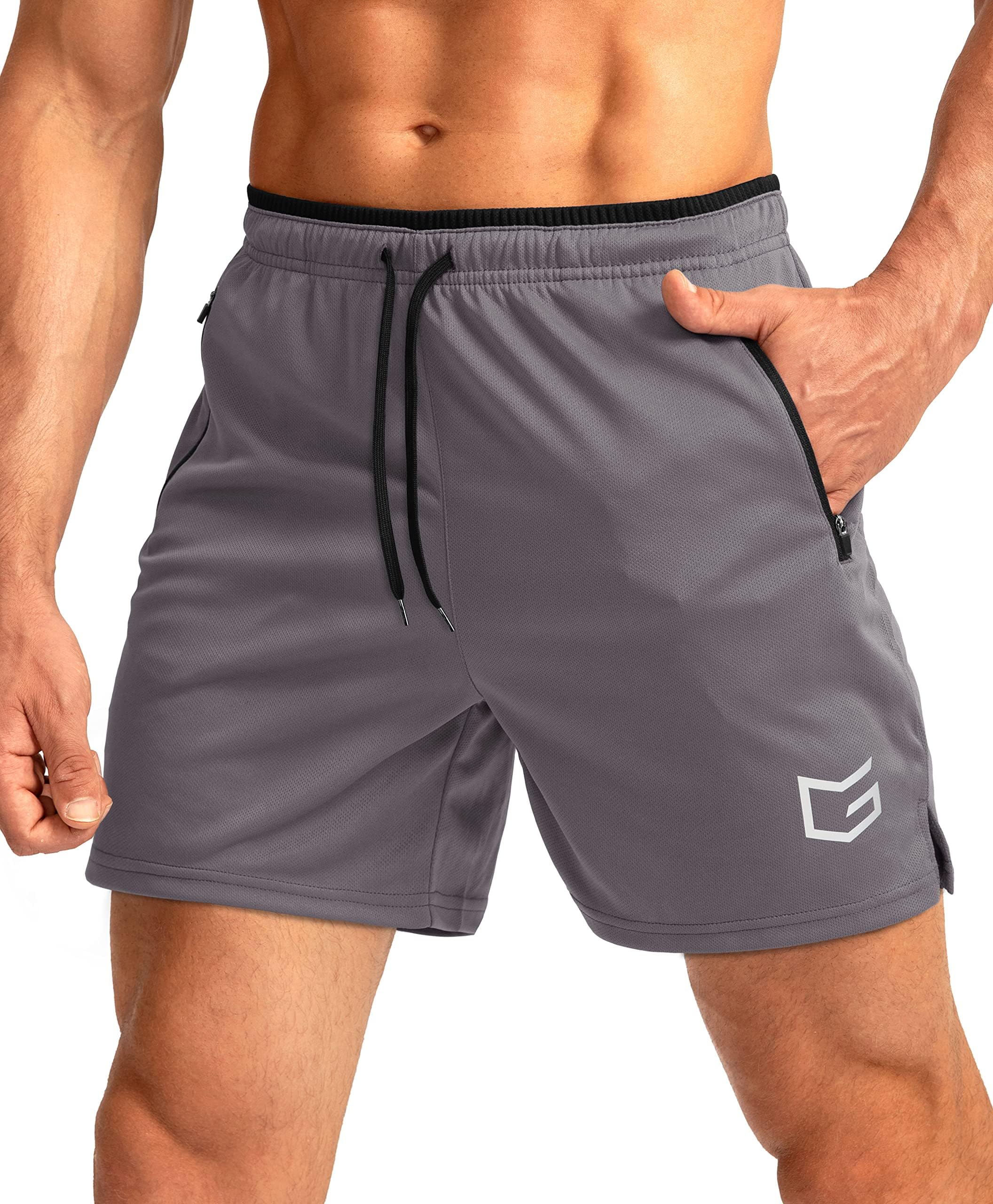 Men's Gym Workout Shorts Zipper Pockets 5" / 7" Quick Dry Breathable Runing Athletic Short for Men