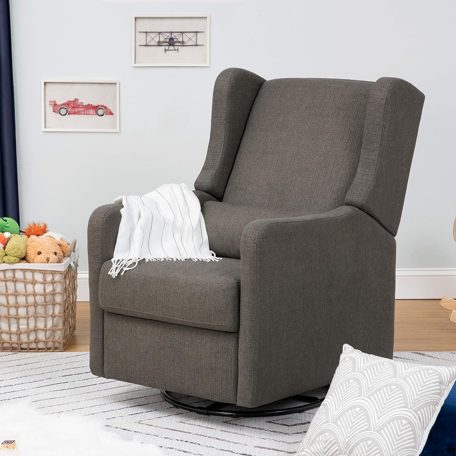 Carter's by DaVinci Arlo Recliner and Swivel Glider in Performance Charcoal Linen, Water Repellent & Stain Resistant, Greenguard Gold & CertiPUR-US Certified : Everything Else
