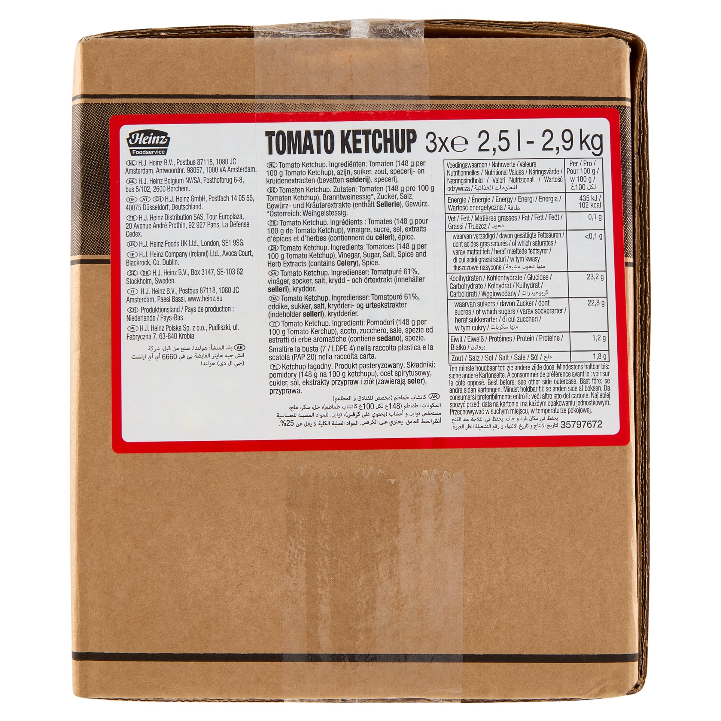 HEINZ Salsa de tomate salsa o bolsa estera, 3 X 2,5 Litro