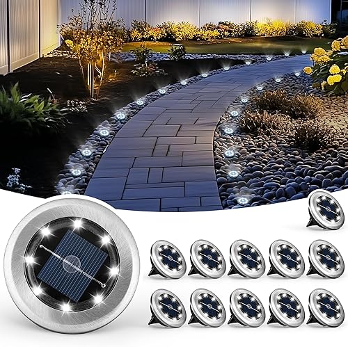 Mini luces solares de tierra, paquete de 12 luces solares para camino, luz impermeable al aire libre para jardín, entrada, pasarela, patio trasero
