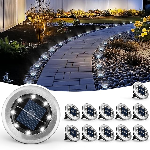 Mini Solar Ground Lights 12 Pack Solar Powered Pathway Lights Waterproof Outdoor Light for Garden Driveway Walkway Backyard