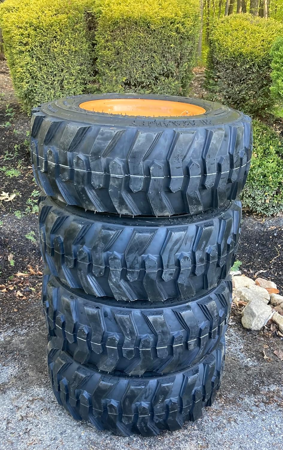 Set of 4-12-16.5 Forerunner SKS-1 Skid Steer Tires on Wheels/Rims (8 lug) for Case & more (3.88" Back Spacing) -14PLY -12X16.5