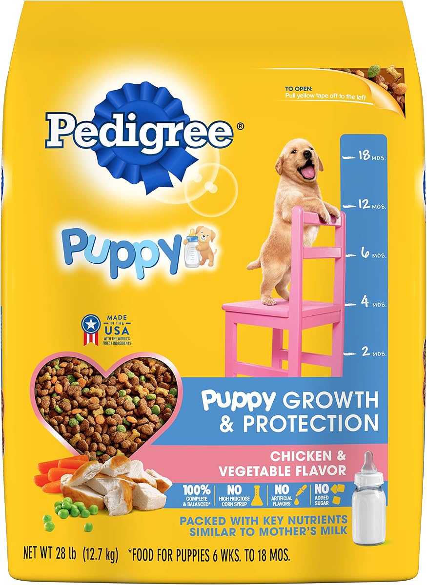 Pedigree Puppy™ Alimento seco para perros con sabor a pollo y verduras, crecimiento y protección. 100% Completo y Equilibrado, para el Bienestar y la Salud de Todo el Cuerpo.