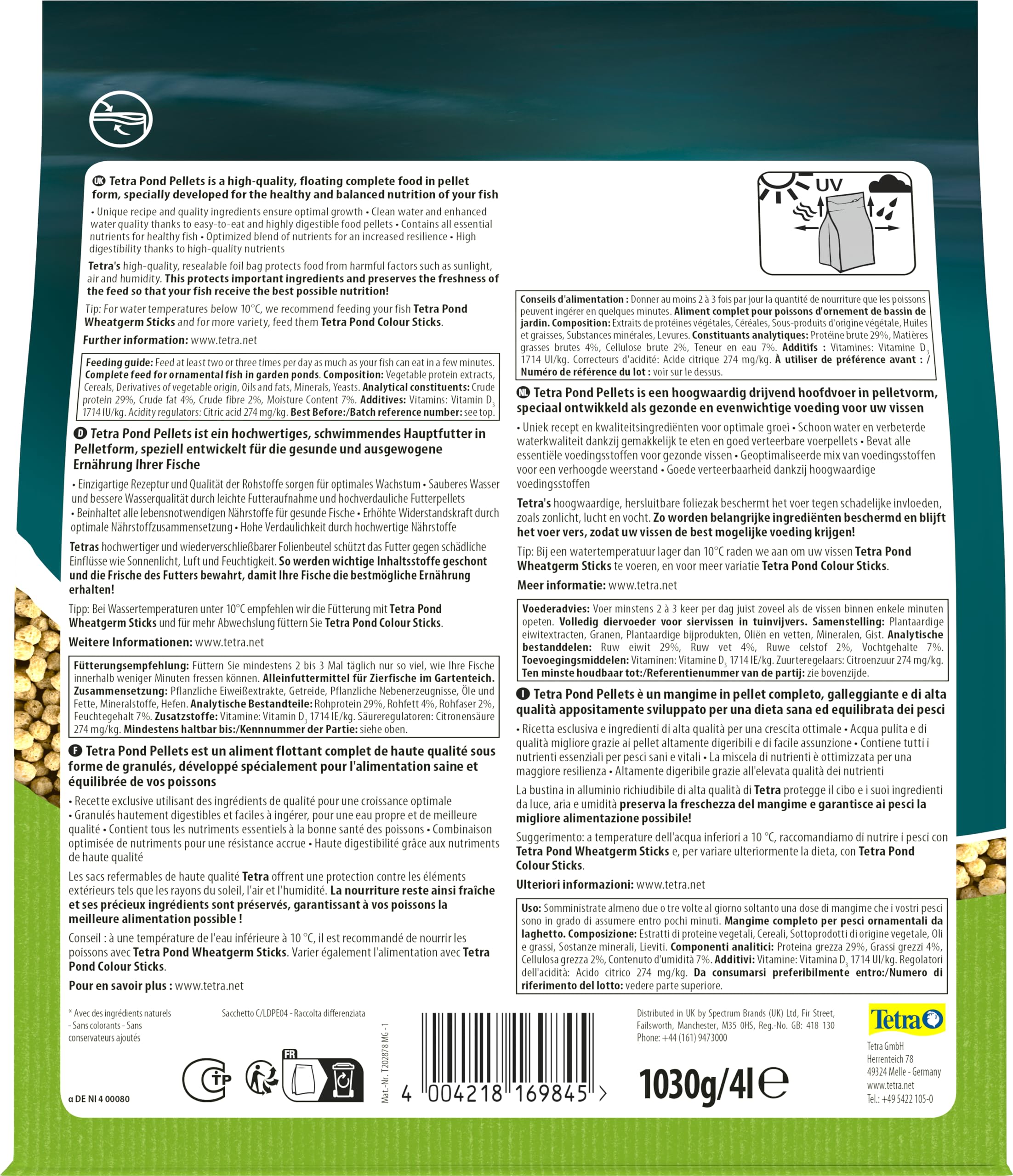 Tetra Pellet di mangime per pesci da laghetto, 1,03 kg, biologicamente bilanciato per pesci da laghetto